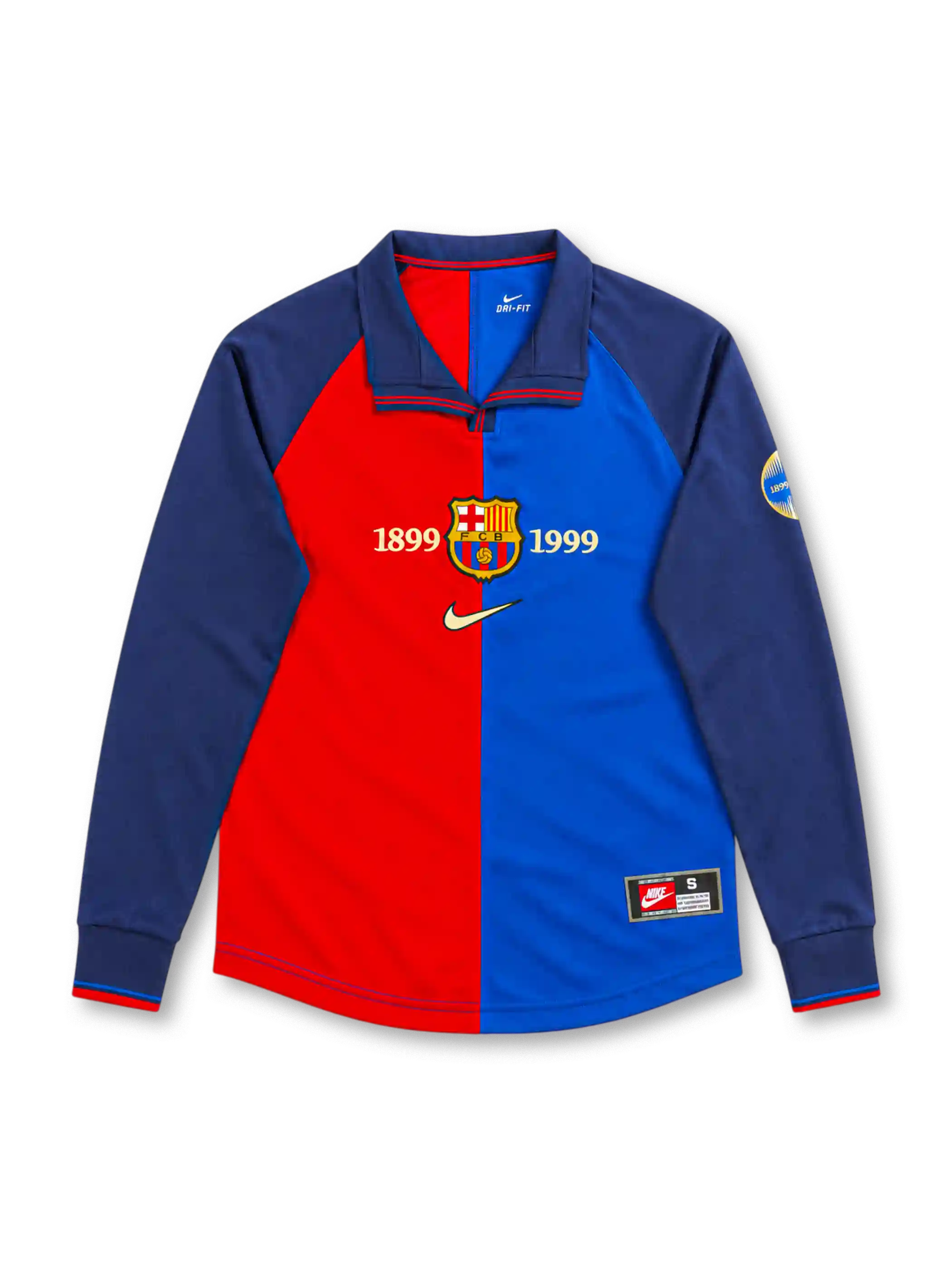 FCバルセロナ 1999/00 ホームユニフォーム 100周年記念 長袖 ブラウグラナの切り替え 1899 1999の年号刺繍 ナイキ製