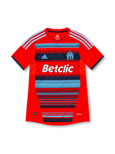 11/12 マルセイユ サード adidas製 スカイブルーとネイビーの横ラインとBetclicロゴが入った赤いレトロサッカーユニフォーム