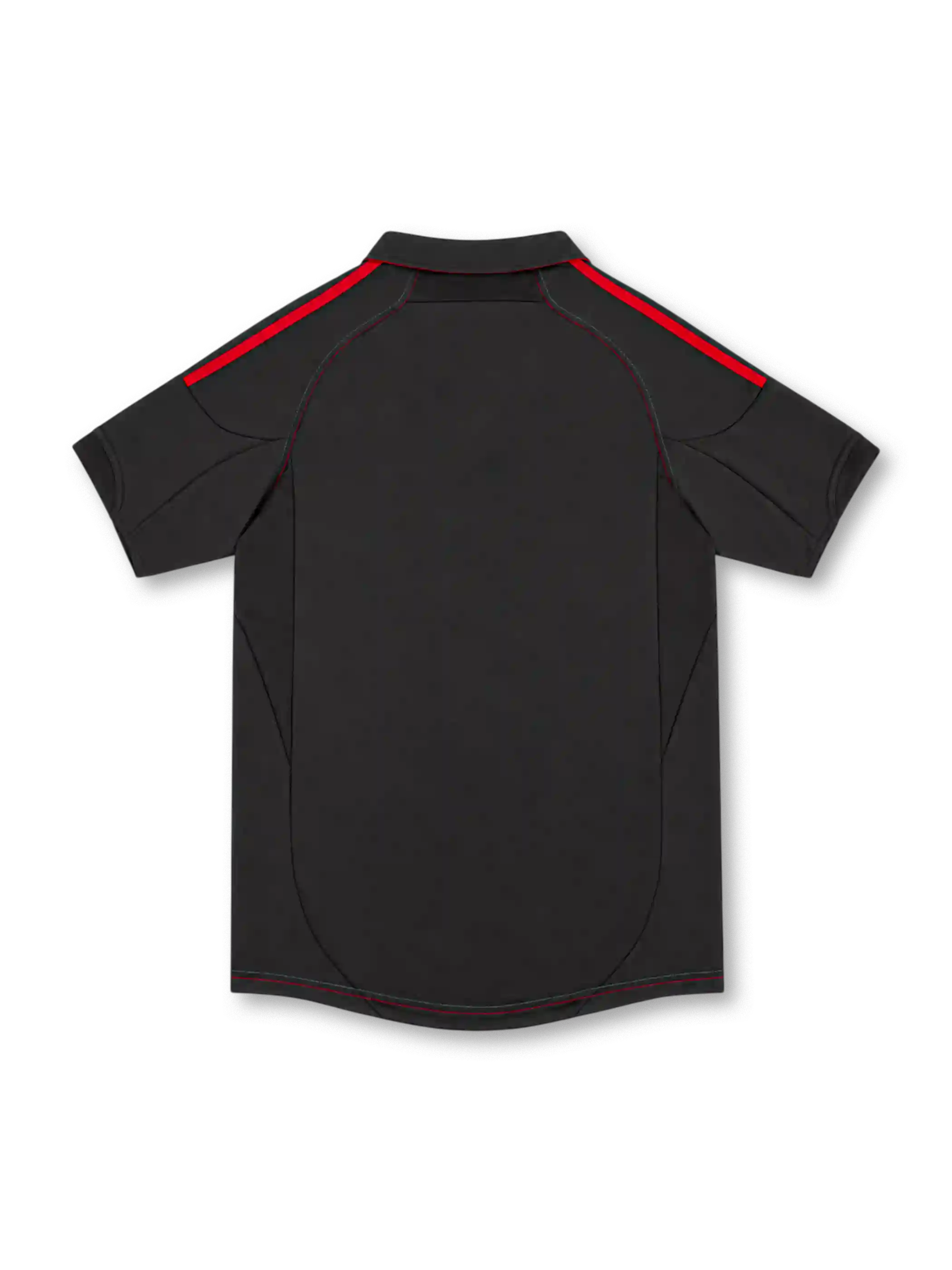 ACミラン 2012/13 アウェイユニフォーム。ブラックのボディにレッドのスリーストライプ、クラブエンブレム、adidasロゴ、Fly Emiratesスポンサー、胸元のトリコロールディテールを配したデザイン。