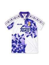 レアル・マドリード 1996/97 サードユニフォーム 白と紫のクォーター 幾何学グラフィック ケルメ製 Tekaスポンサー
