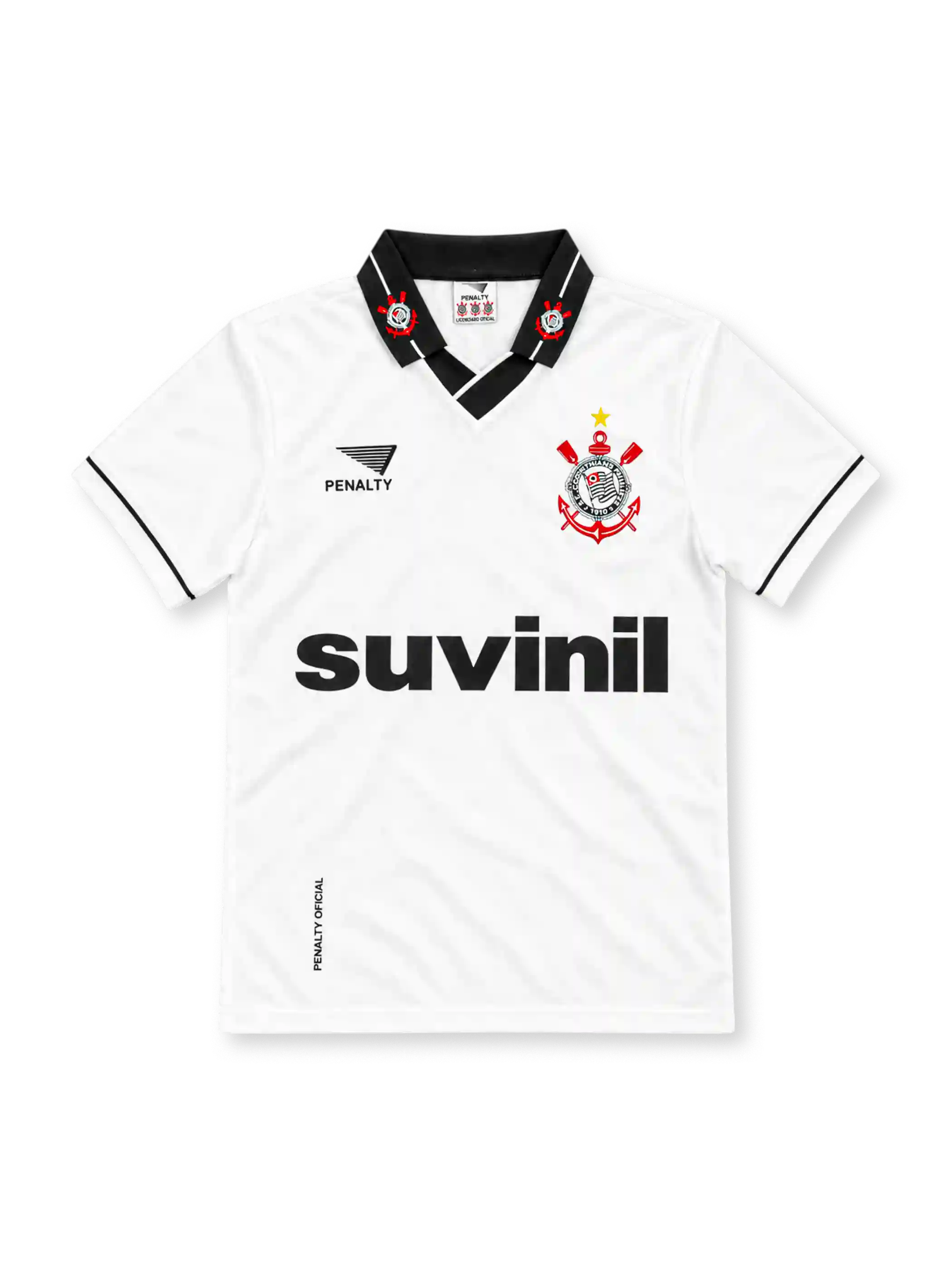 95/96 コリンチャンス ホーム Penalty製 黒い襟とsuvinilロゴが入った白いレトロサッカーユニフォーム