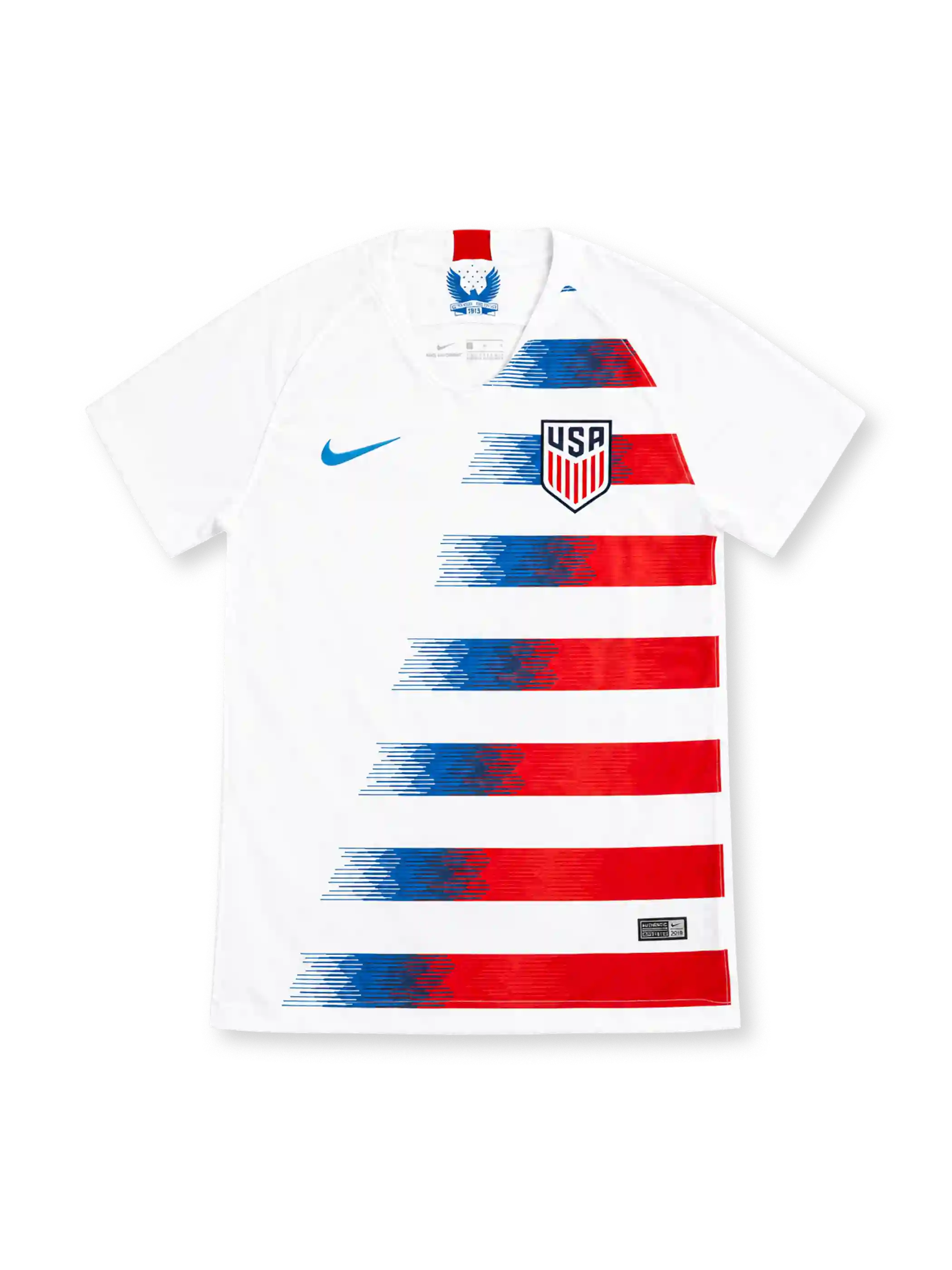 2018 アメリカ代表 ホーム Nike製 赤から青へ流れる横ストライプが入った白いレトロサッカーユニフォーム