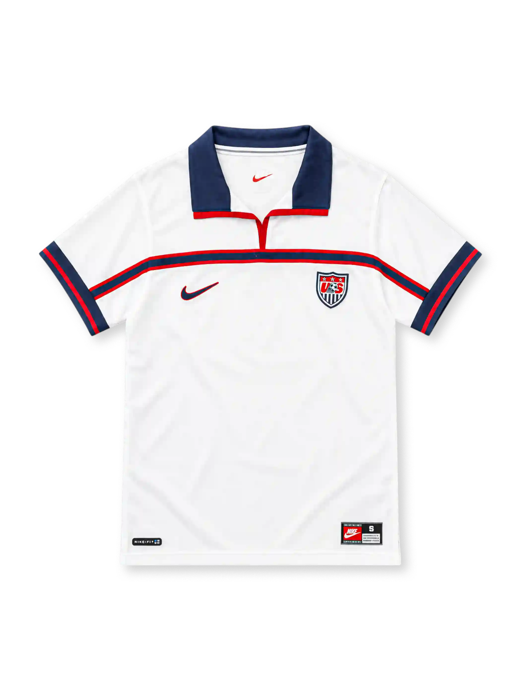 1998 アメリカ代表 ホーム Nike製 胸に紺と赤の帯が入った白いレトロサッカーユニフォーム