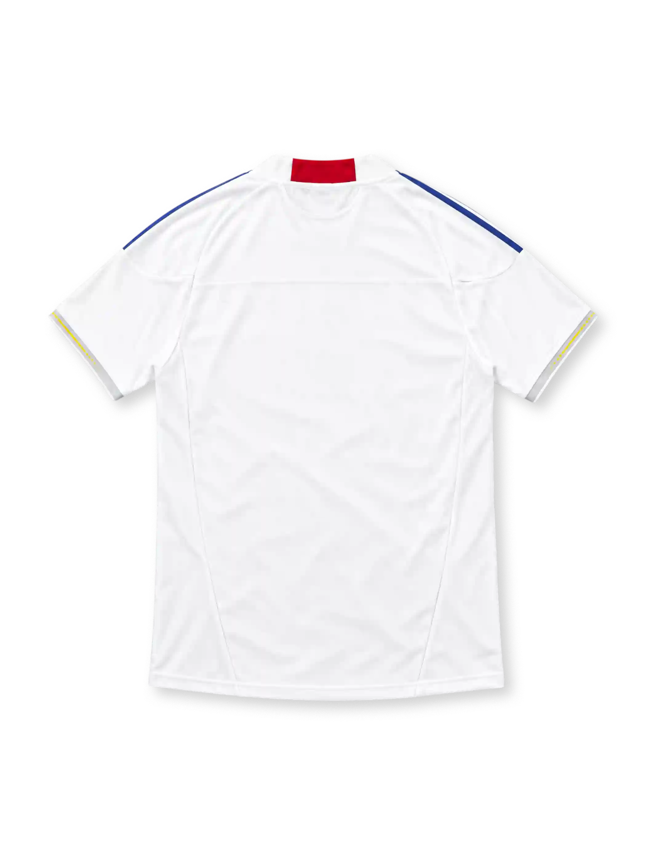 2010 日本代表 アウェイ adidas製 青の3本ラインと首元の赤いパネルが入った白いレトロサッカーユニフォーム