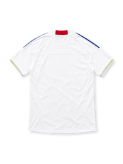 2010 日本代表 アウェイ adidas製 青の3本ラインと首元の赤いパネルが入った白いレトロサッカーユニフォーム