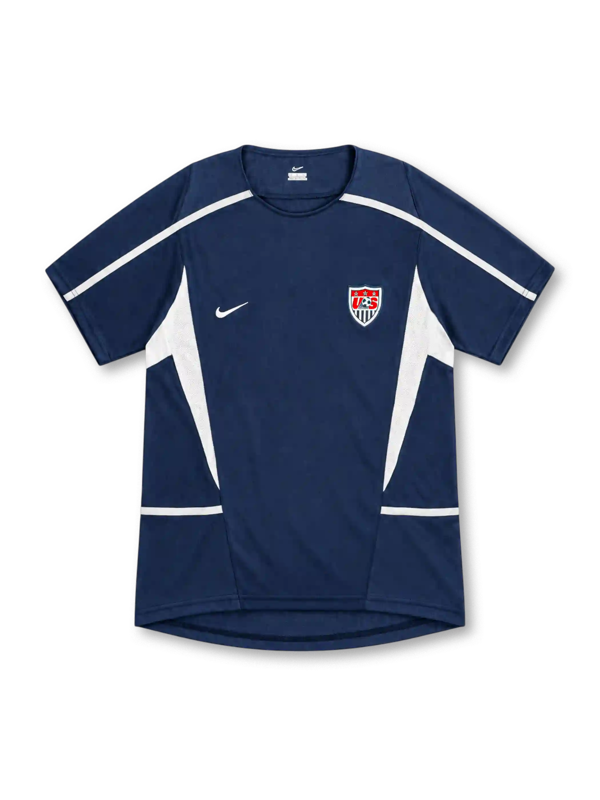 2002 アメリカ代表 アウェイ Nike製 白のラインとメッシュパネルが入ったネイビーのレトロサッカーユニフォーム