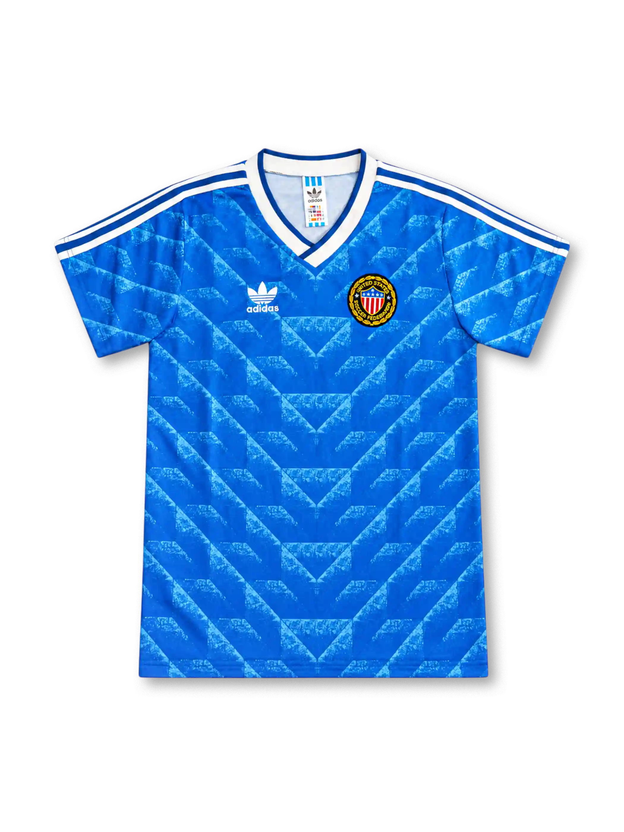 1988 アメリカ代表 アウェイ adidas製 ブルーの矢羽根模様と丸型のエンブレムが入ったレトロサッカーユニフォーム