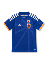 2014 日本代表 ホーム adidas製 放射状の光線柄とオレンジの袖口が入った青いレトロサッカーユニフォーム