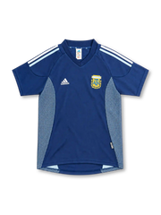 2002 アルゼンチン代表 アウェイ adidas製 水色のドット状パネルと白と水色の肩ラインが入ったネイビーのレトロサッカーユニフォーム