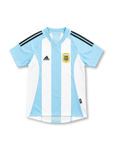 2002 アルゼンチン代表 ホーム adidas製 水色と白の縦縞と黒い肩ラインが入ったレトロサッカーユニフォーム