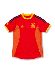 2002 スペイン代表 ホーム adidas製 黄色の丸首とドット状パネルが入った赤いレトロサッカーユニフォーム