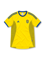 2002 スウェーデン代表 ホーム adidas製 青い丸首とドット状パネルが入った黄色のレトロサッカーユニフォーム