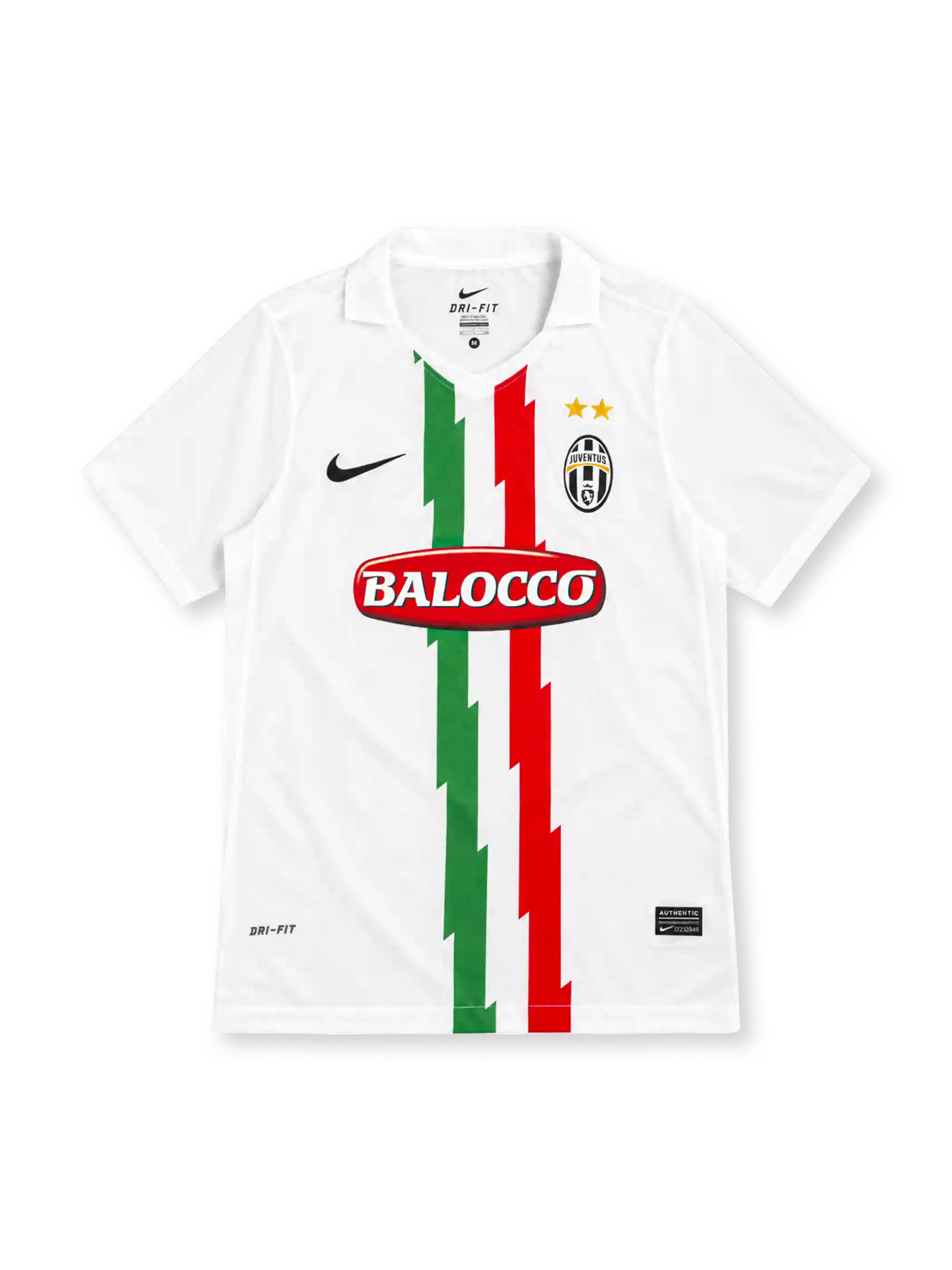 10/11 ユヴェントス アウェイ Nike製 緑と赤のジグザグ状の縦ラインが入った白いレトロサッカーユニフォーム