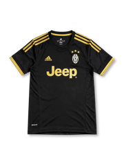 15/16 ユヴェントス サード adidas製 金色の3本ラインとJeepロゴが入った黒いレトロサッカーユニフォーム