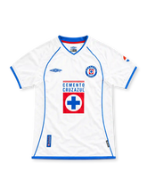 02/03 クルス・アスール アウェイ Umbro製 青いトリムとCEMENTO CRUZAZULロゴが入った白いレトロサッカーユニフォーム
