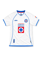 02/03 クルス・アスール アウェイ Umbro製 青いトリムとCEMENTO CRUZAZULロゴが入った白いレトロサッカーユニフォーム