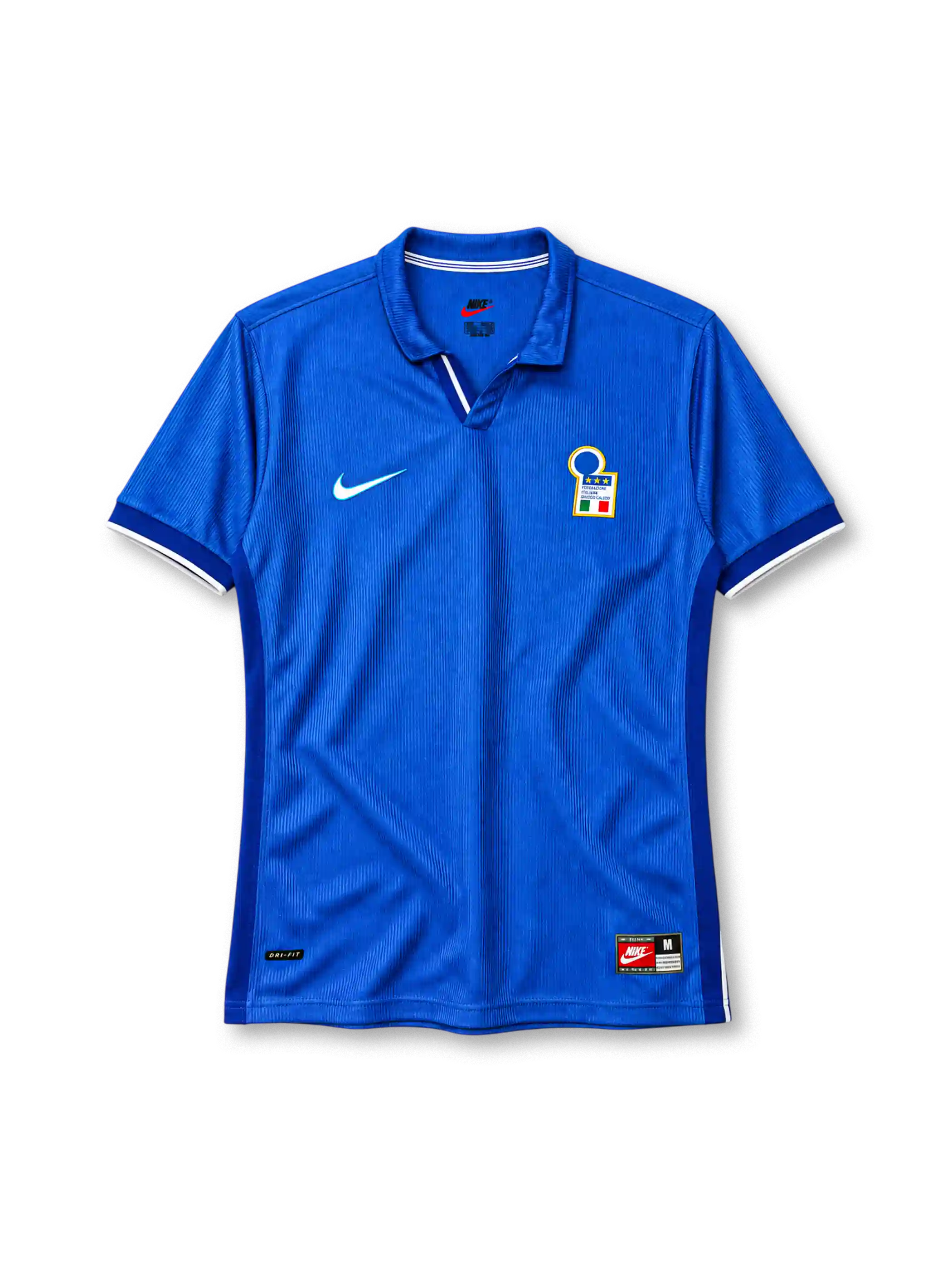 1998 イタリア代表 ホーム Nike製 極細のピンストライプとFIGCエンブレムが入った青いレトロサッカーユニフォーム
