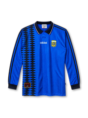 1994 アルゼンチン代表 アウェイ 長袖 adidas製 黒いダイヤ柄とAFAエンブレムが入った青いレトロサッカーユニフォーム