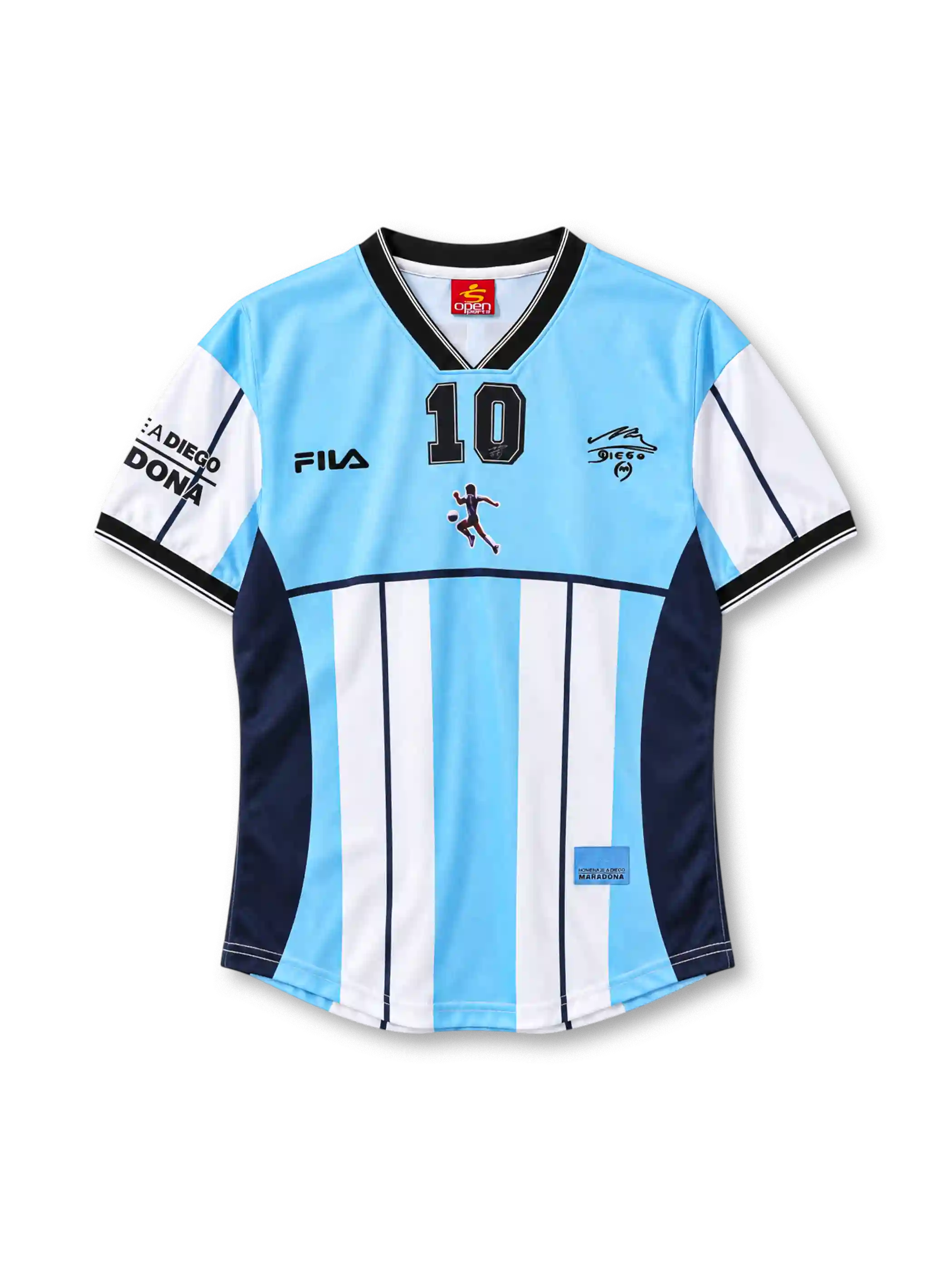 アルゼンチン代表 2001年 マラドーナ引退試合記念ホームユニフォーム(FILA製、水色白ストライプ、マラドーナサイン入り)
