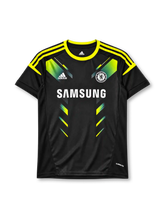 チェルシー 2012-13 サード ユニフォーム 黒の半袖にイエローの3本ラインとグラフィック SAMSUNGロゴ入り