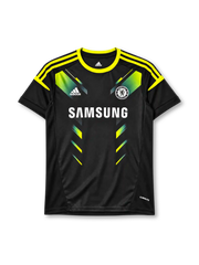 チェルシー 2012-13 サード ユニフォーム 黒の半袖にイエローの3本ラインとグラフィック SAMSUNGロゴ入り