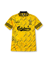 リヴァプール 1994-96 サード ユニフォーム 黄色の半袖にエンブレムと1892の柄 Carlsbergロゴ入り