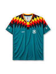 ドイツ代表 1994 アウェイ ユニフォーム グリーンの半袖に国旗カラーの菱形柄 DFBエンブレム入り