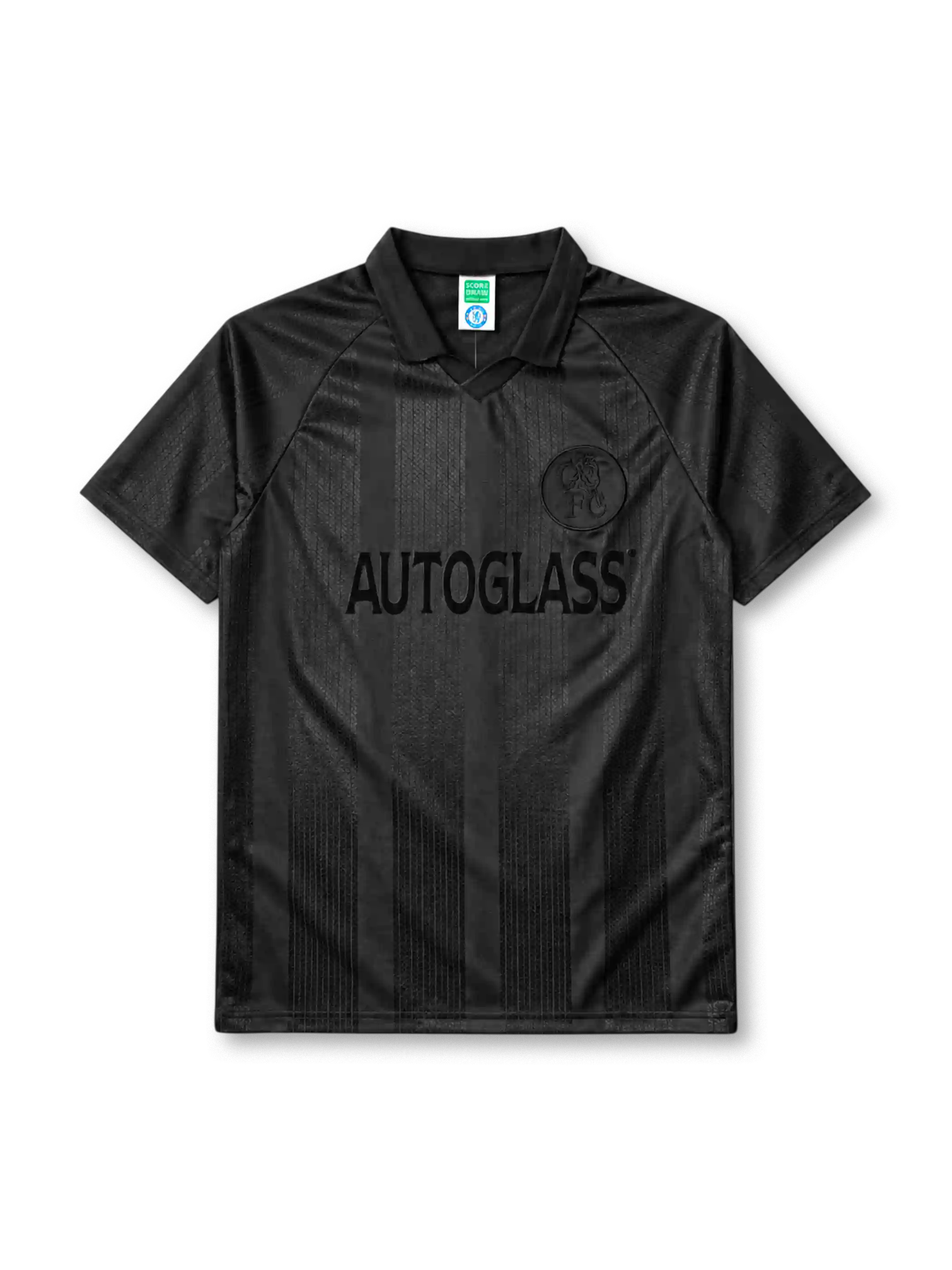 チェルシー 1998 ブラックアウト レトロユニフォーム 全身黒の半袖に縦縞 レトロエンブレムとAUTOGLASSロゴ入り