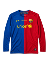 FCバルセロナ 2008-09 ホーム 長袖ユニフォーム 青とえんじのハーフデザイン UNICEFロゴとローマ決勝刺繍入り
