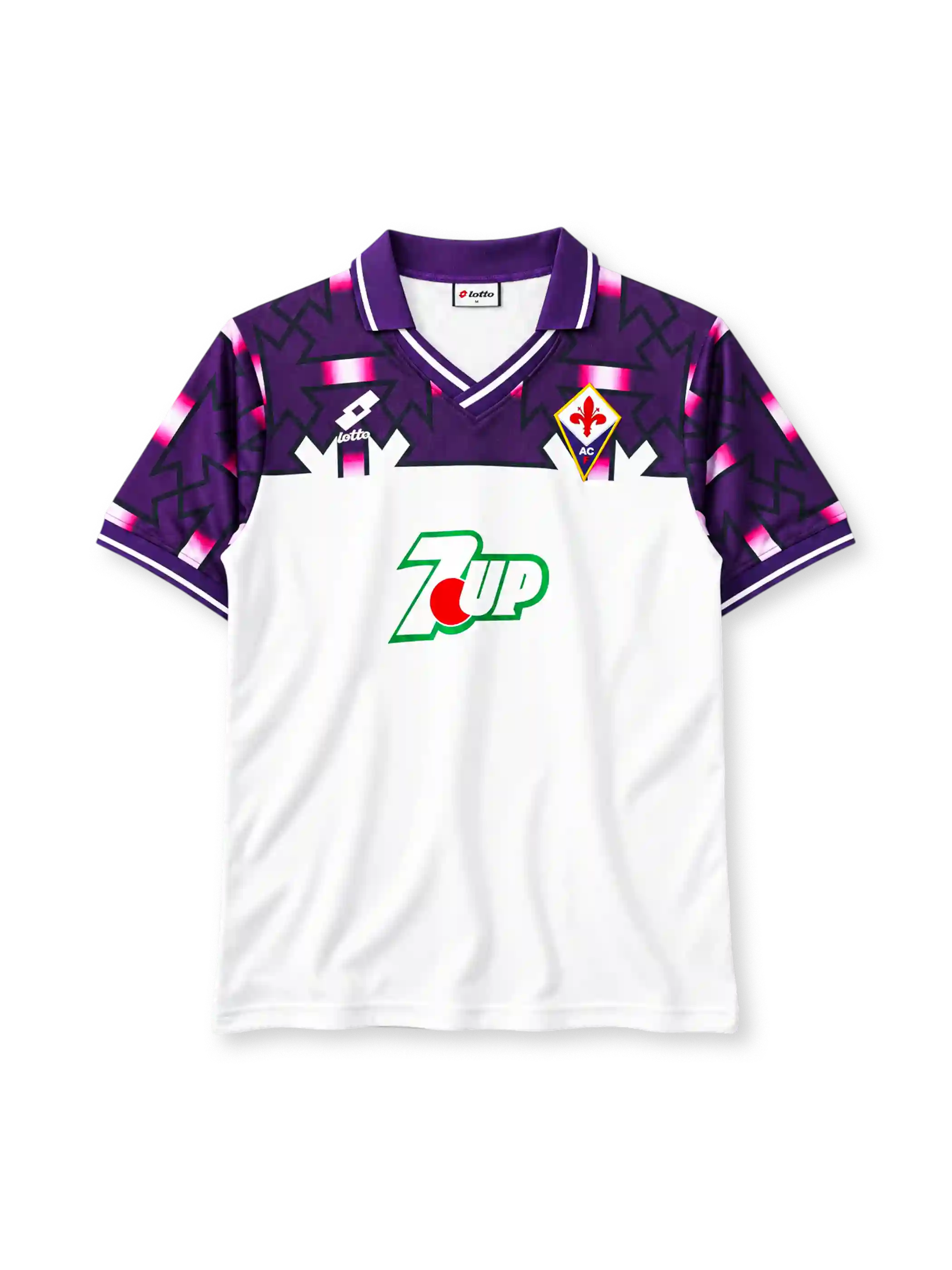 フィオレンティーナ 1992/93 アウェイユニフォーム 白×紫 幾何学柄 ロット製 7UPスポンサー ユリのエンブレム付き