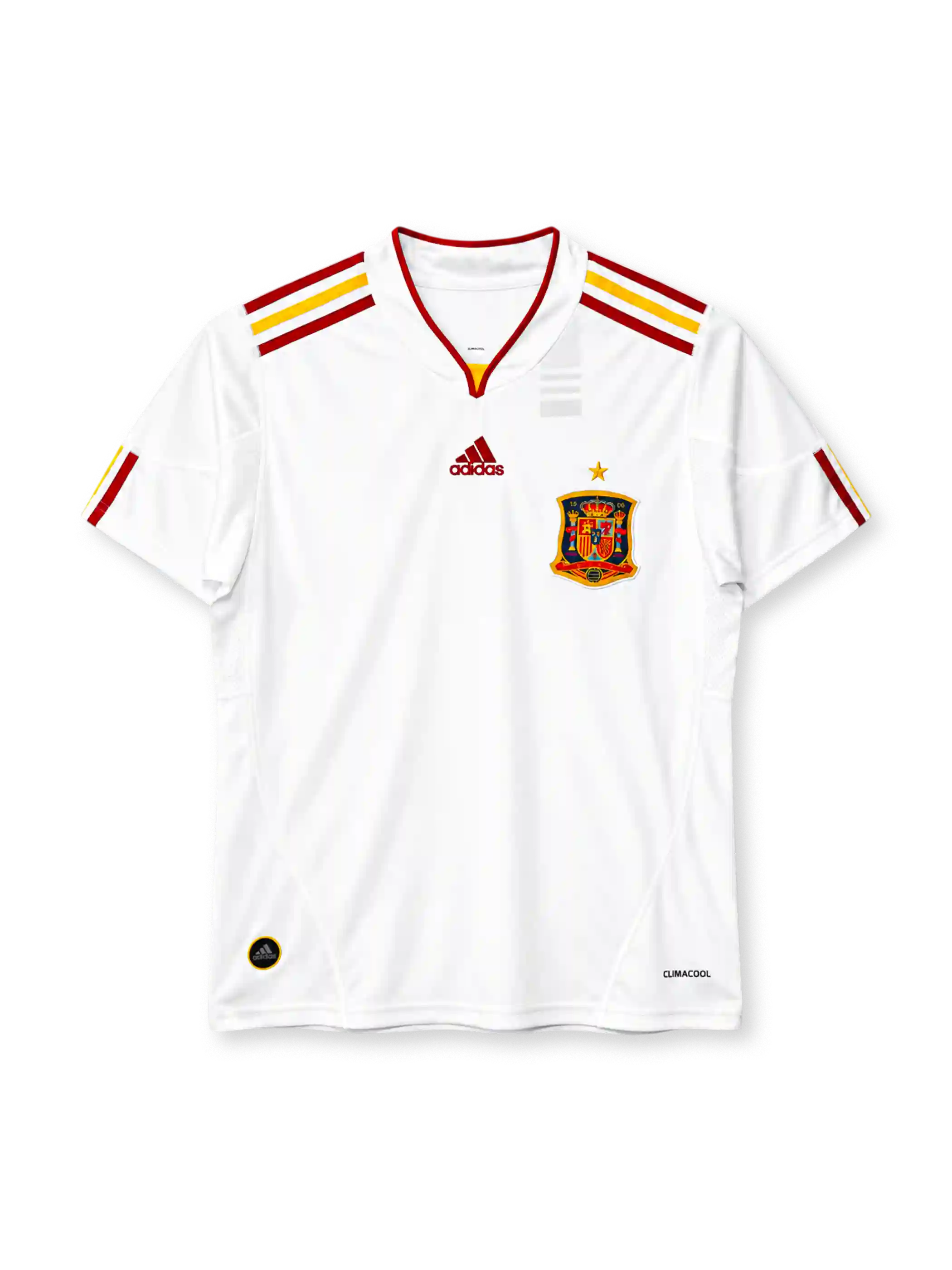 スペイン代表 2011/12 アウェイユニフォーム 白 赤黄スリーストライプ アディダス製 W杯王者の星付きエンブレム