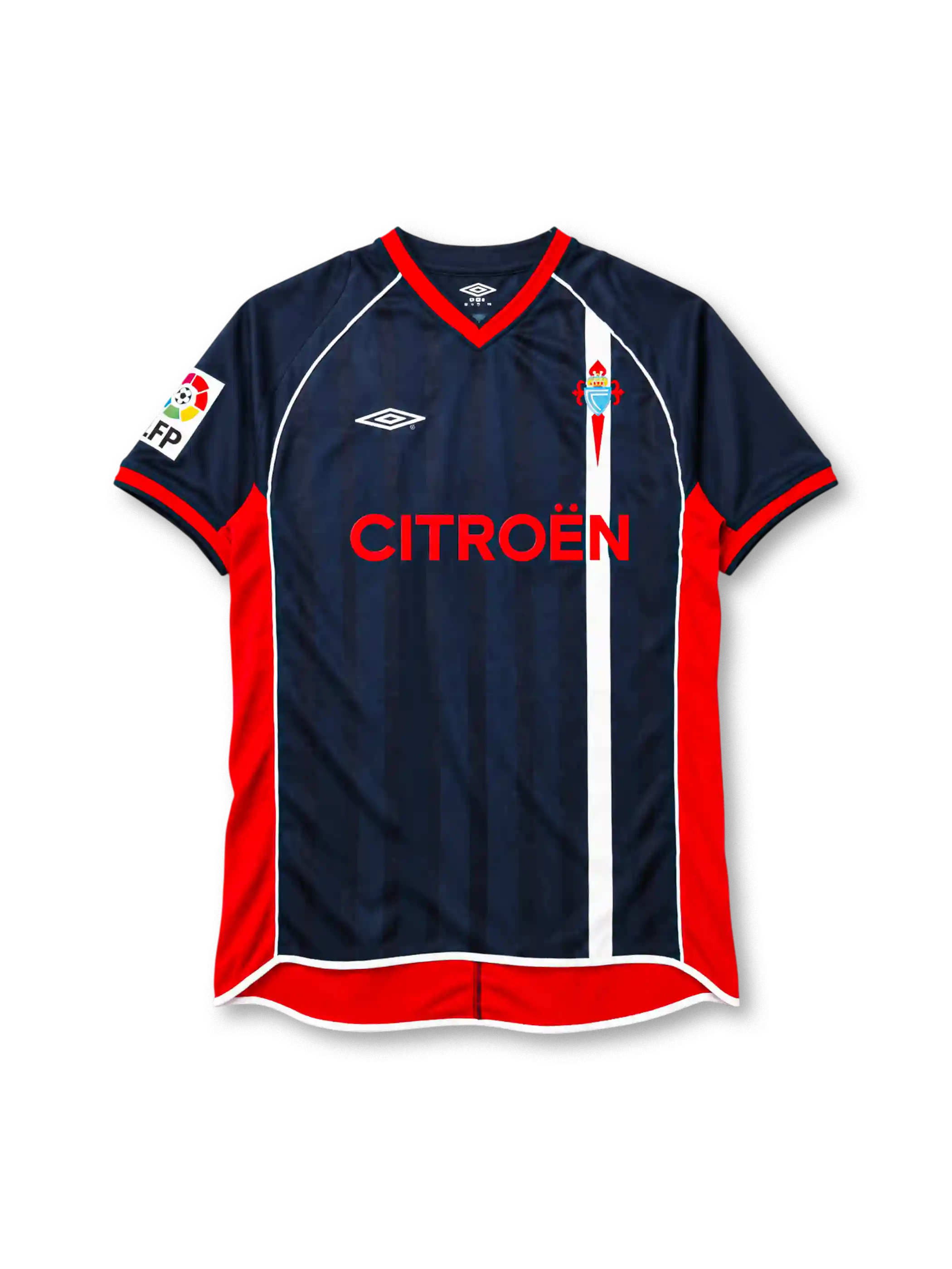 セルタ 2001/02 アウェイユニフォーム ネイビー 赤サイドパネル 白ライン アンブロ製 CITROËNスポンサー
