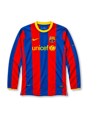 FCバルセロナ 2010/11 ホームユニフォーム 長袖 ブラウグラナストライプ 黄色襟 ナイキ製 unicefロゴ