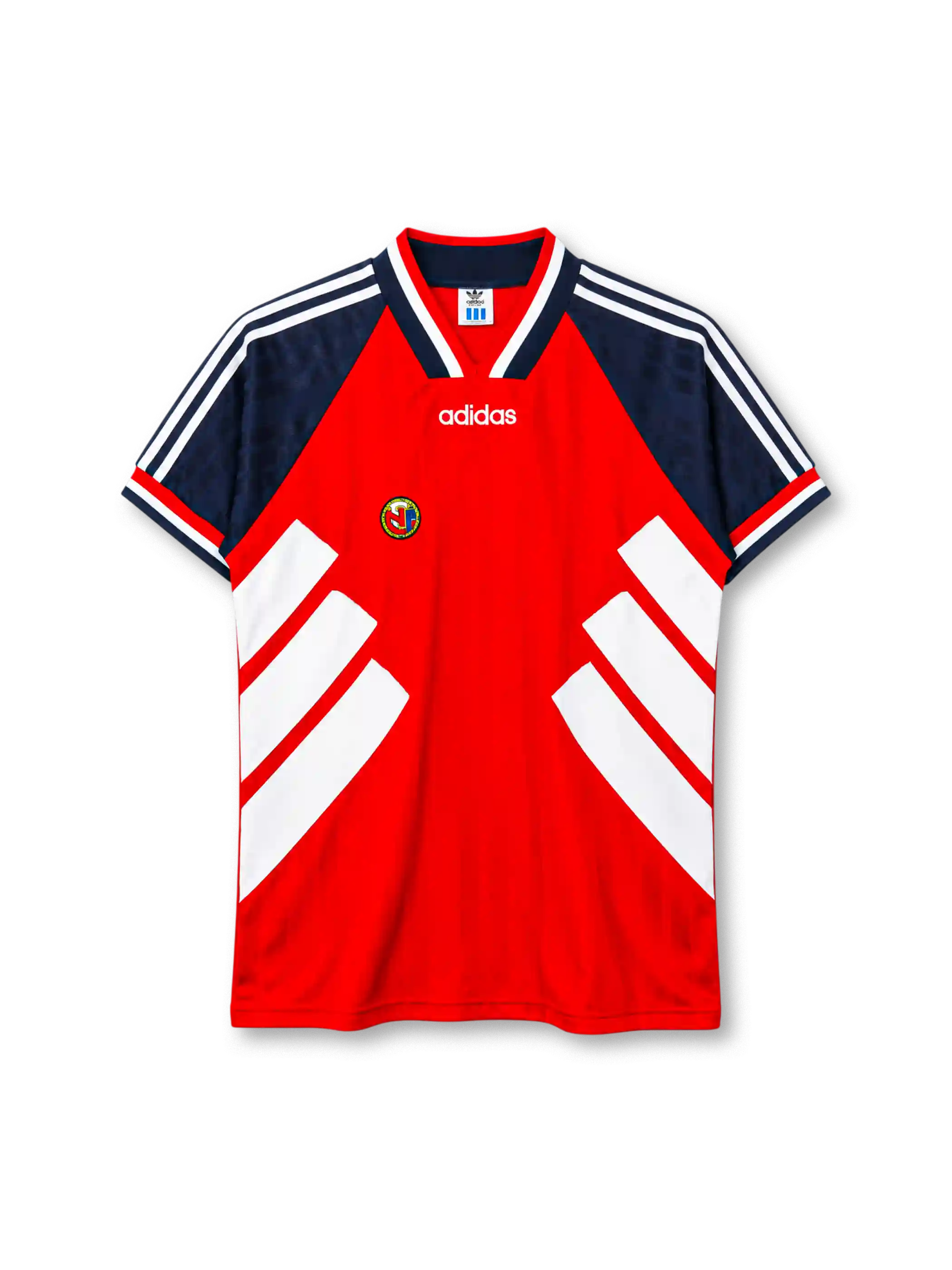 ノルウェー代表 1994 ホームユニフォーム レッド ネイビーショルダー 白ストライプ アディダス製 アメリカW杯モデル