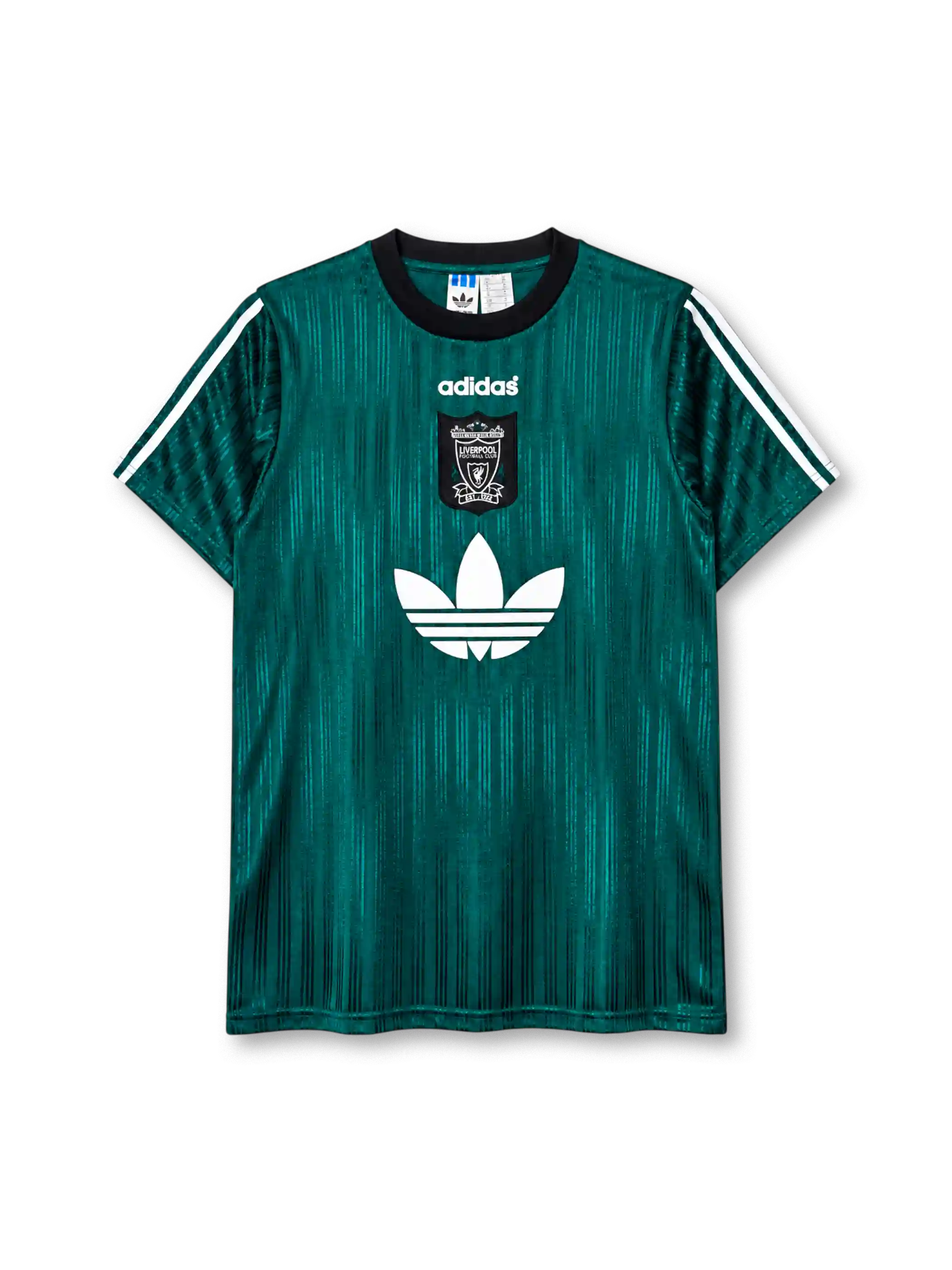 リヴァプール 1995-96 adidas Bringback Tシャツ グリーン 黒の襟と白の3本ライン トレフォイル入り