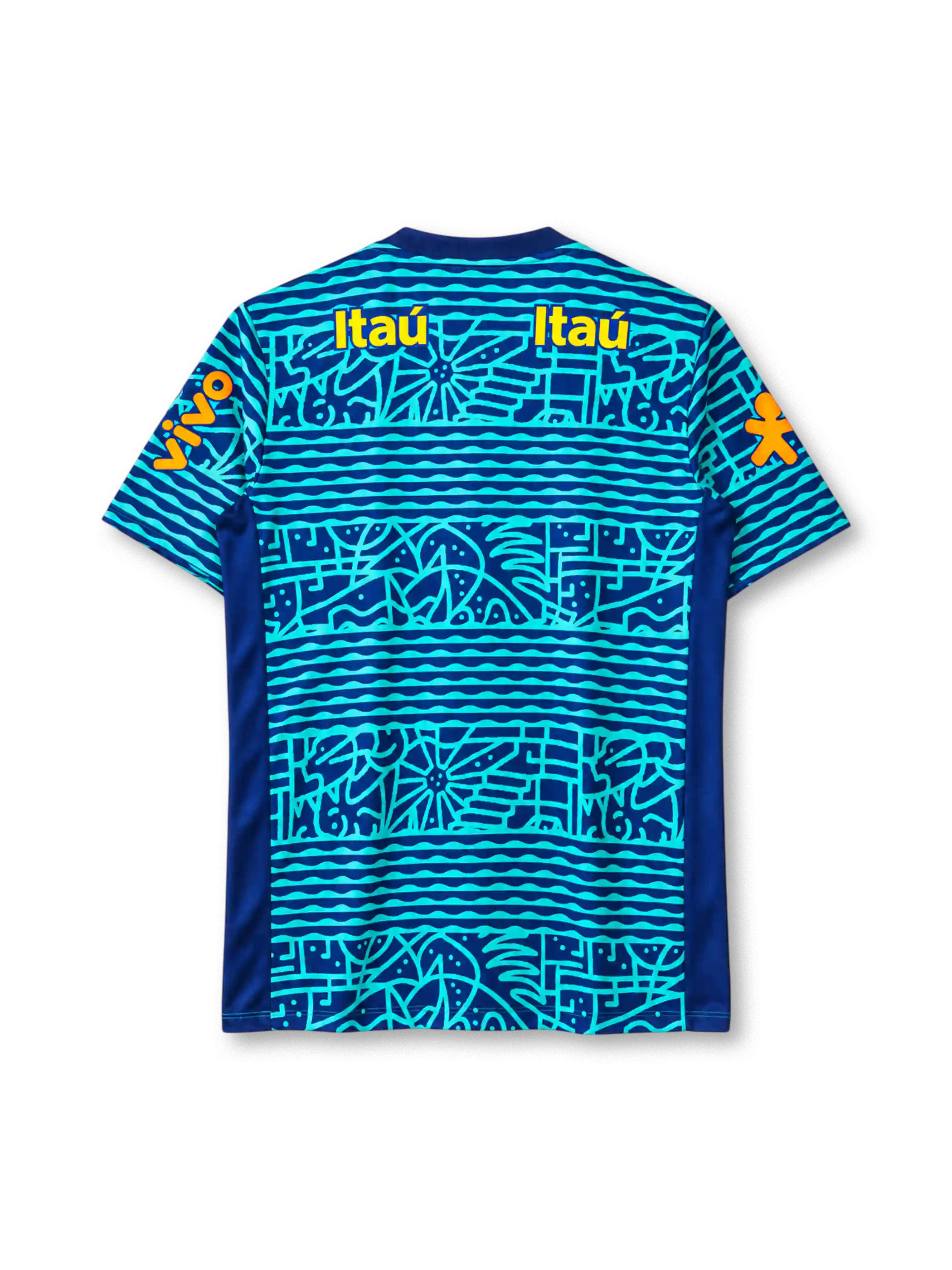 ブラジル代表 2024年 プレマッチトレーニングシャツ(Nike製、ターコイズ×ネイビー、Itaúスポンサー)