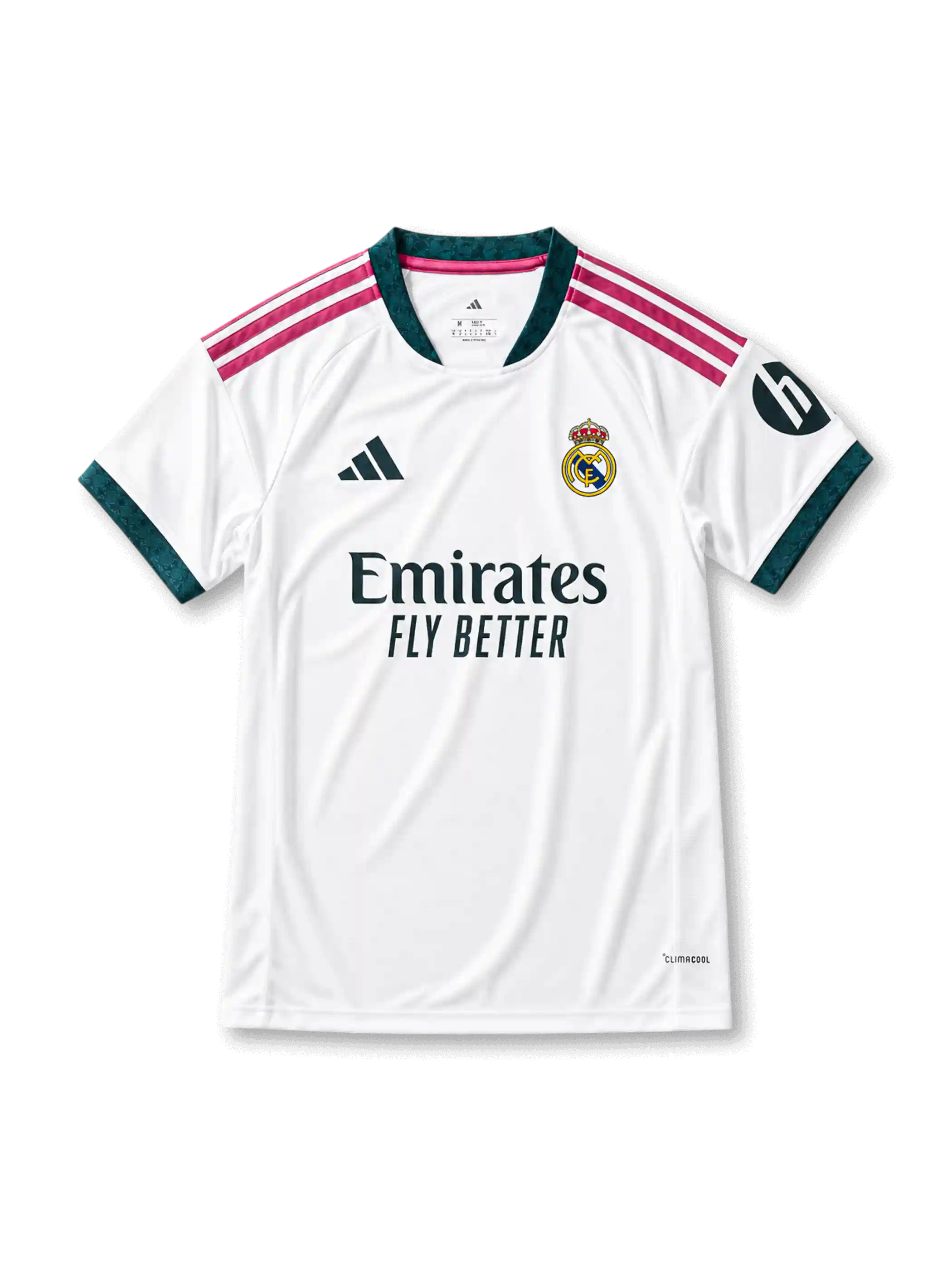 2026-27レアル・マドリード ホーム半袖ユニフォーム、ホワイトカラーにクラブエンブレムとadidasロゴを配置したサッカーシャツ。