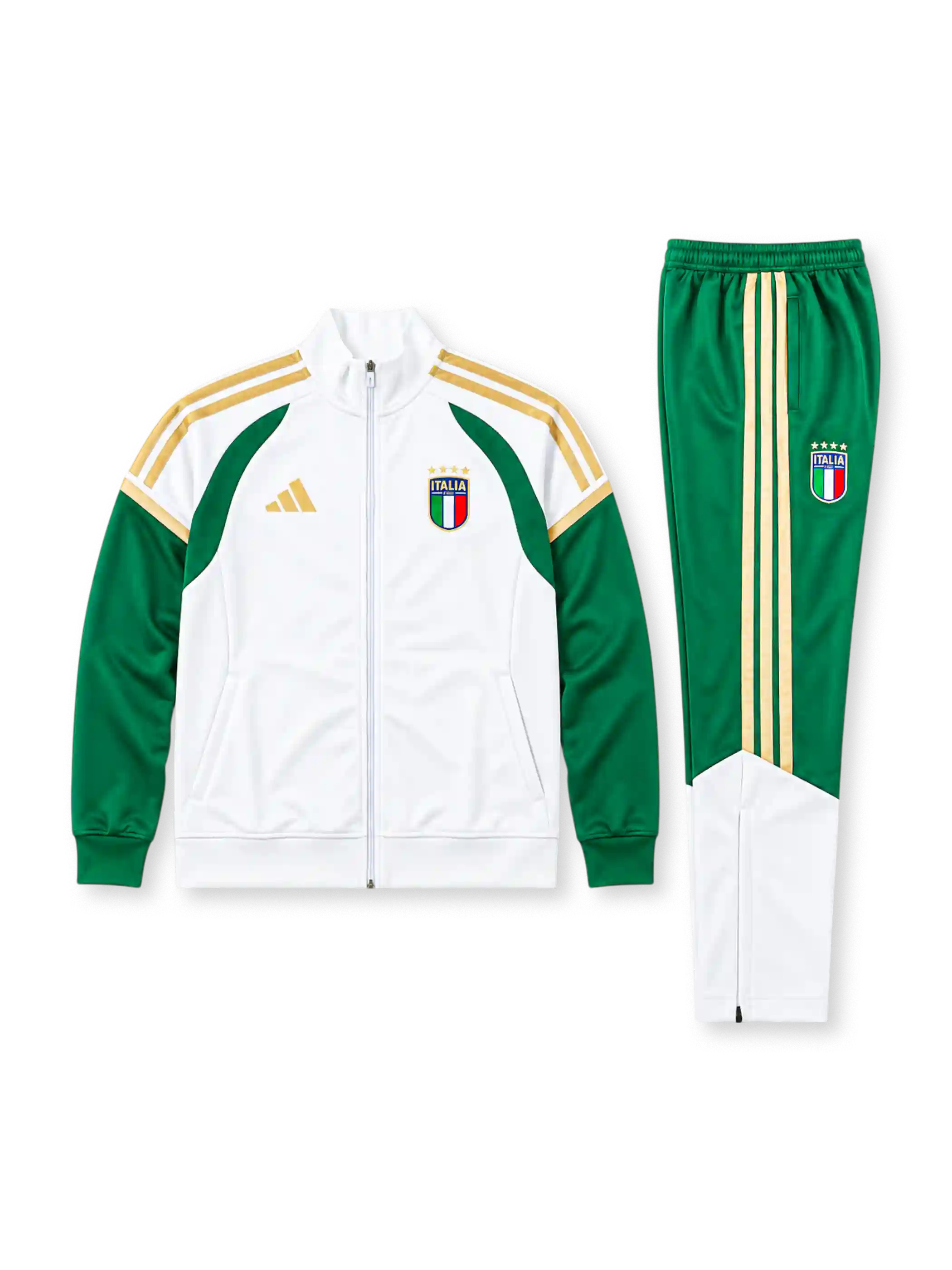 イタリア代表 2026 プレゼンテーショントラックスーツ ホワイトにグリーンの袖が入ったジャケット&パンツ