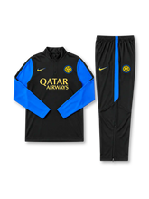 インテル 2026-27 ブラック 長袖ハーフジップ トレーニングトップとパンツの上下セット ブルーの袖とQATAR AIRWAYSロゴ入り