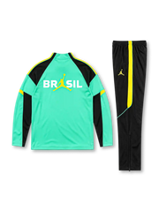 ブラジル代表 2026-27 ライトグリーン 長袖ハーフジップ トレーニングトップと黒パンツの上下セット ジョーダンのジャンプマンロゴと5つ星エンブレム入り