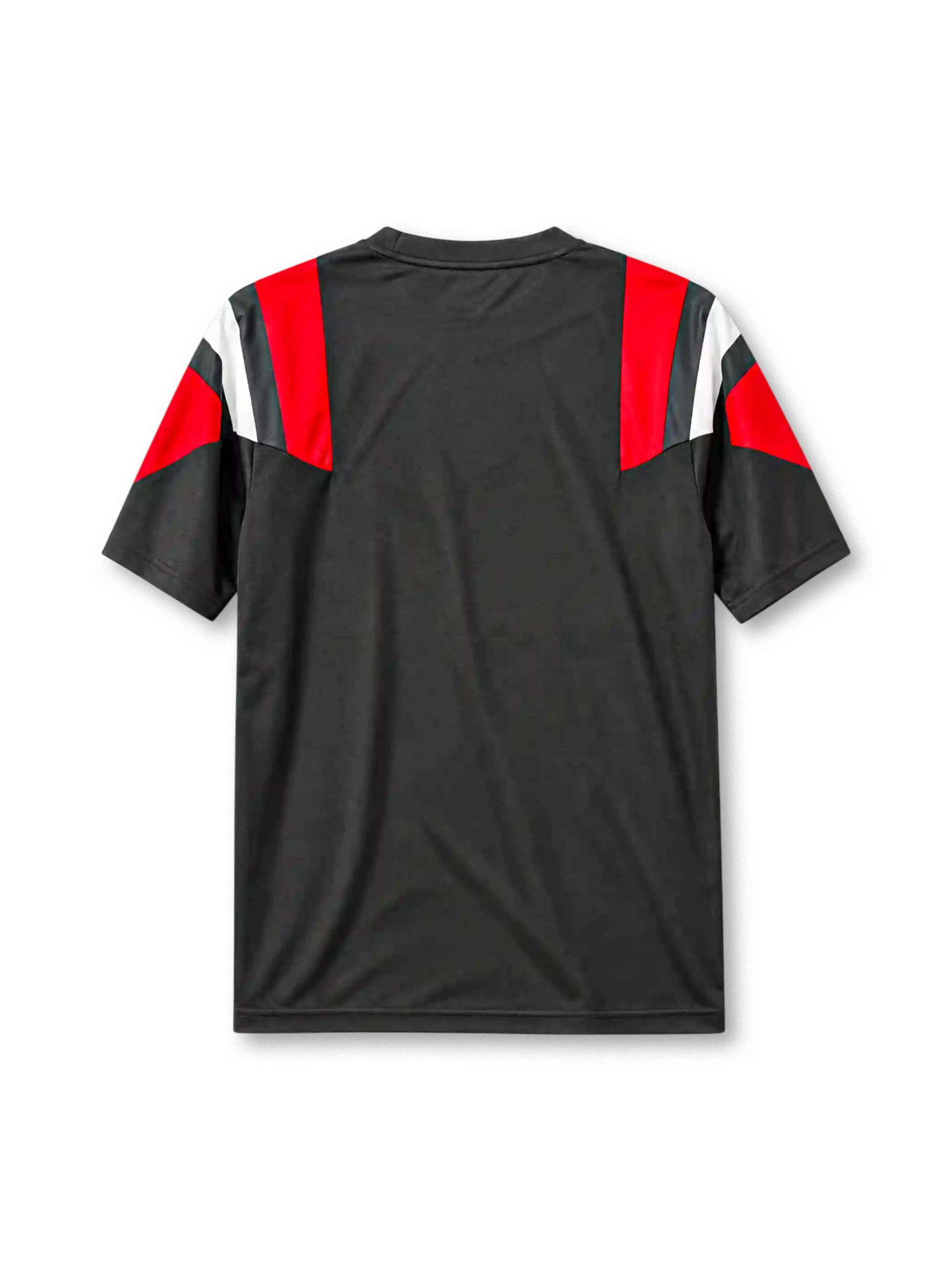 マンチェスター・ユナイテッド 2026-27 EQT Tシャツ 黒に赤と白のショルダーパネル 胸中央にエンブレム入り