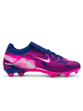 Nike Mercurial/マーキュリアル ネイビー×ピンクのFGサッカースパイク。曲線グラフィックを配したアッパーとピンクのアウトソールを組み合わせた側面デザイン
