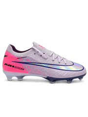 Nike Mercurial/マーキュリアル FG ライラックとピンクのサッカースパイク、虹色のスウッシュとブルーのAIR ZOOMソール面