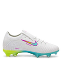 Nike Mercurial/マーキュリアル FG ホワイトとターコイズのサッカースパイク、グラデーションのスウッシュと虹色のソールプレート