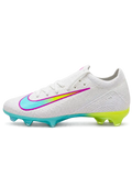 Nike Mercurial/マーキュリアル FG ホワイトとターコイズのサッカースパイク、グラデーションのスウッシュと虹色のソールプレート