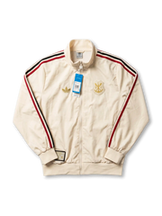 フラメンゴ adidas Originals トラックジャケット正面、オフホワイト×赤黒トリプルストライプ・ゴールド錨エンブレム