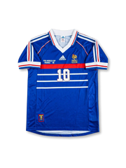フランス代表 1998年W杯 ホームジャージ 前面 — ロイヤルブルー×赤白横ストライプ×FIFA WORLD CUP FRANCE 98表記×FFFコック刺繍エンブレム×10番