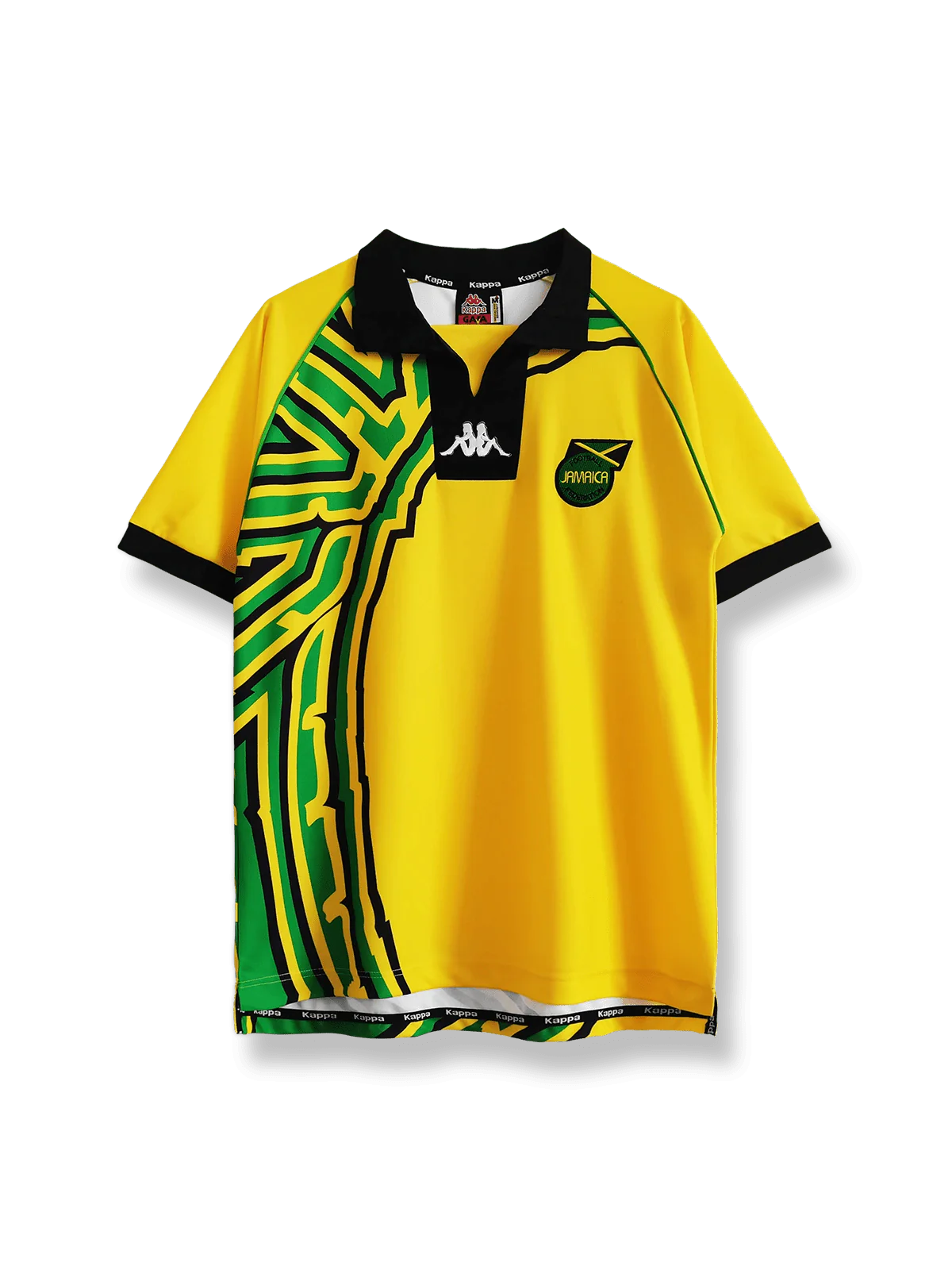 1998シーズンのジャマイカ代表アウェイユニフォーム、ウォルター・スミス・ネイサン・ブレイク着用、白基調のシンプルデザイン