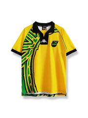 1998シーズンのジャマイカ代表アウェイユニフォーム、ウォルター・スミス・ネイサン・ブレイク着用、白基調のシンプルデザイン