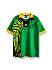 1998シーズンのジャマイカ代表アウェイユニフォーム、ウォルター・スミス・ネイサン・ブレイク着用、白基調のシンプルデザイン